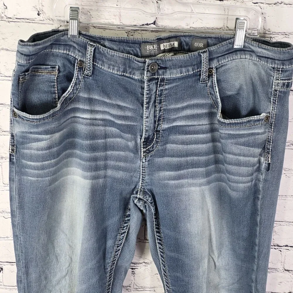 BKE Men's 40x32 Straight Leg Blue Denim Distressed Stretch Jeans